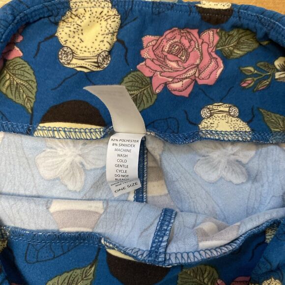 LulaRoe Leggings Women’s One Size Blue Floral & Flies Stretch Ankle - Picture 5 of 12